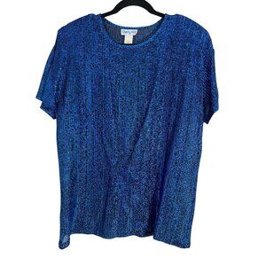 Cherry Hill Top Women M Blue Metallic Retro Glam Vegas Sheer Artsy Concert 80s